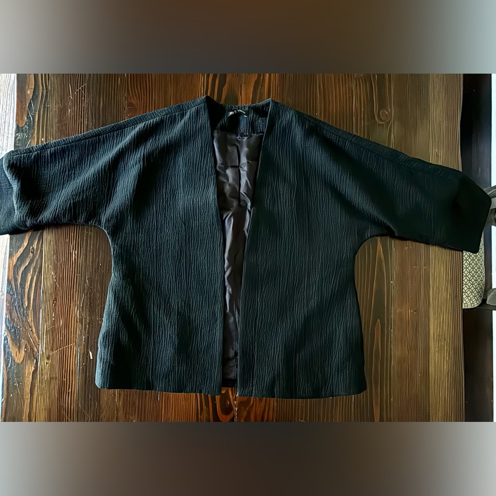 Eileen Fisher Black Textured Open-Front Jacket